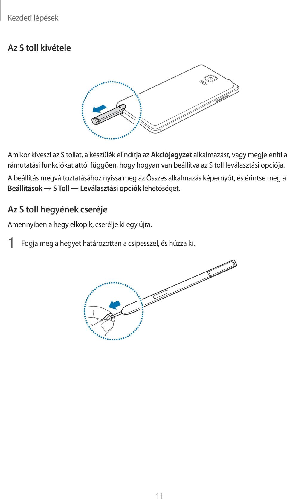 A beállítás megváltoztatásához nyissa meg az Összes alkalmazás képernyőt, és érintse meg a Beállítások S Toll Leválasztási