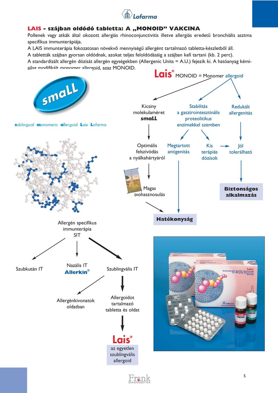 A standardizált allergén dózisát allergén egységekben (Allergenic Units = A.U.) fejezik ki. A hatóanyag kémiailag modifikált monomer allergoid, azaz MONOID.