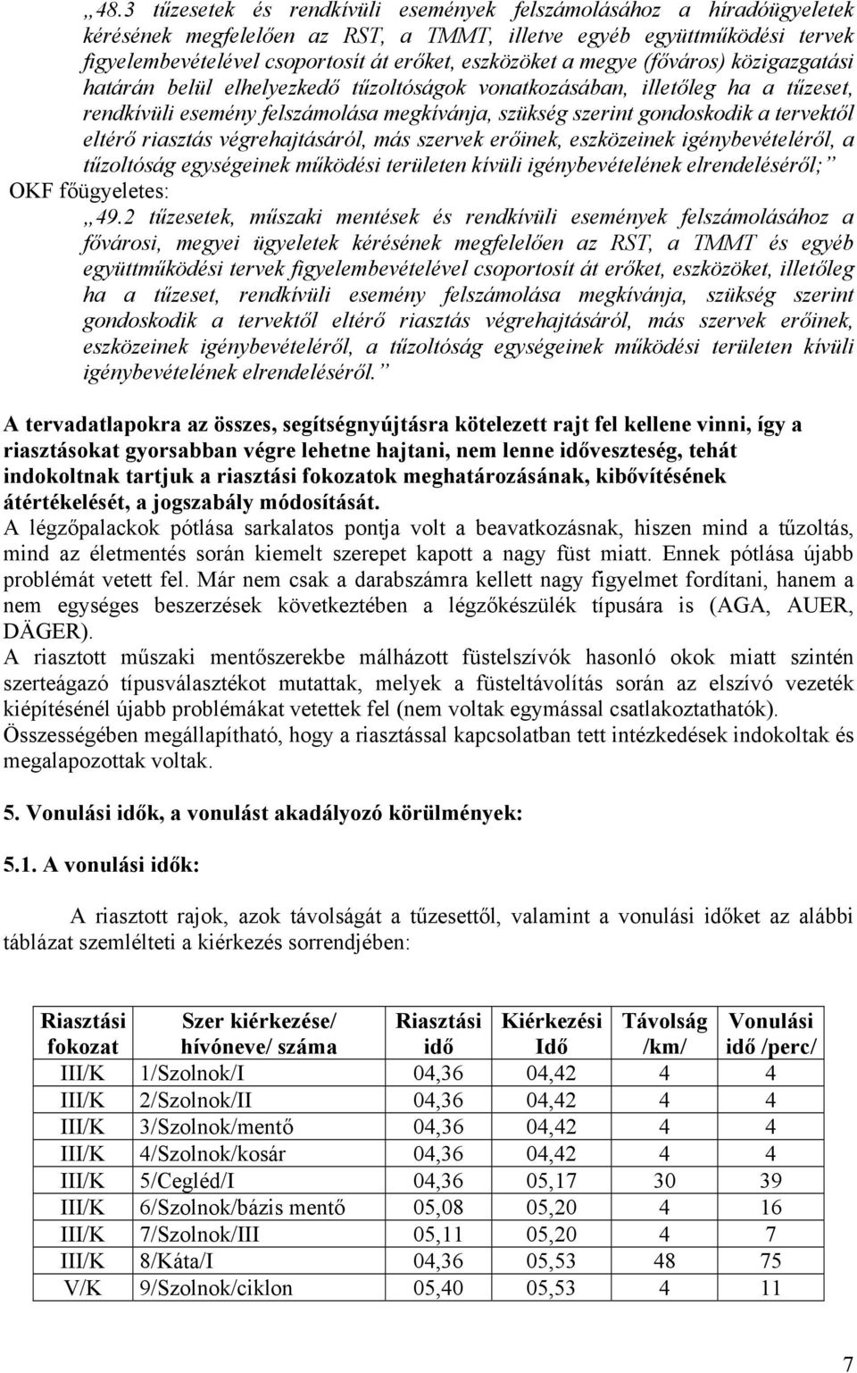 eltérő riasztás végrehajtásáról, más szervek erőinek, eszközeinek igénybevételéről, a tűzoltóság egységeinek működési területen kívüli igénybevételének elrendeléséről; OKF főügyeletes: 49.