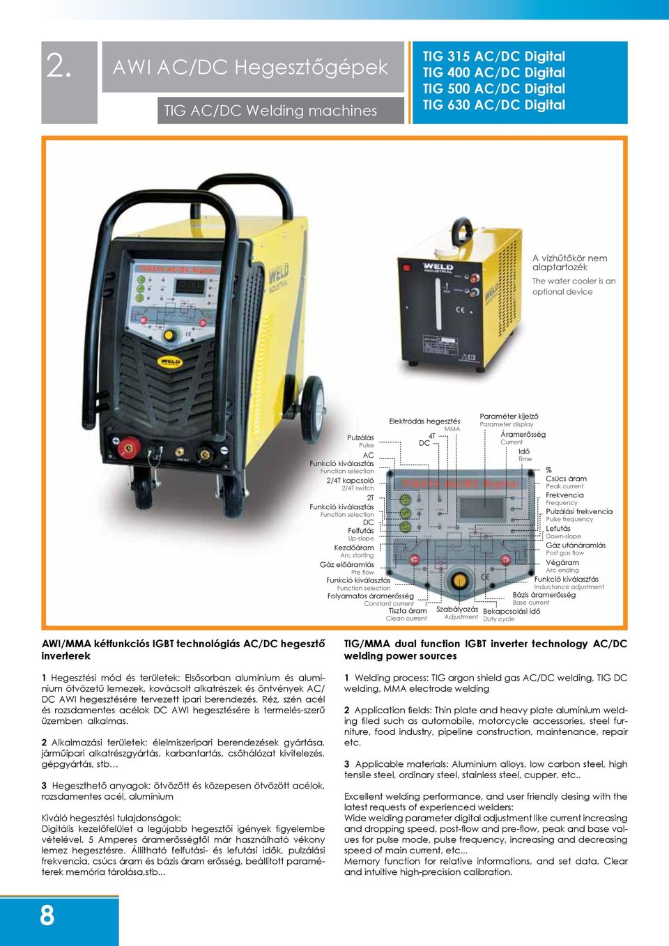 Pre flow Funkció kiválasztás Function selection Folyamatos áramerősség Constant current AC frequency Elektródás hegesztés MMA 4T DC Tiszta áram Clean current Szabályozás Adjustment Paraméter kijelző