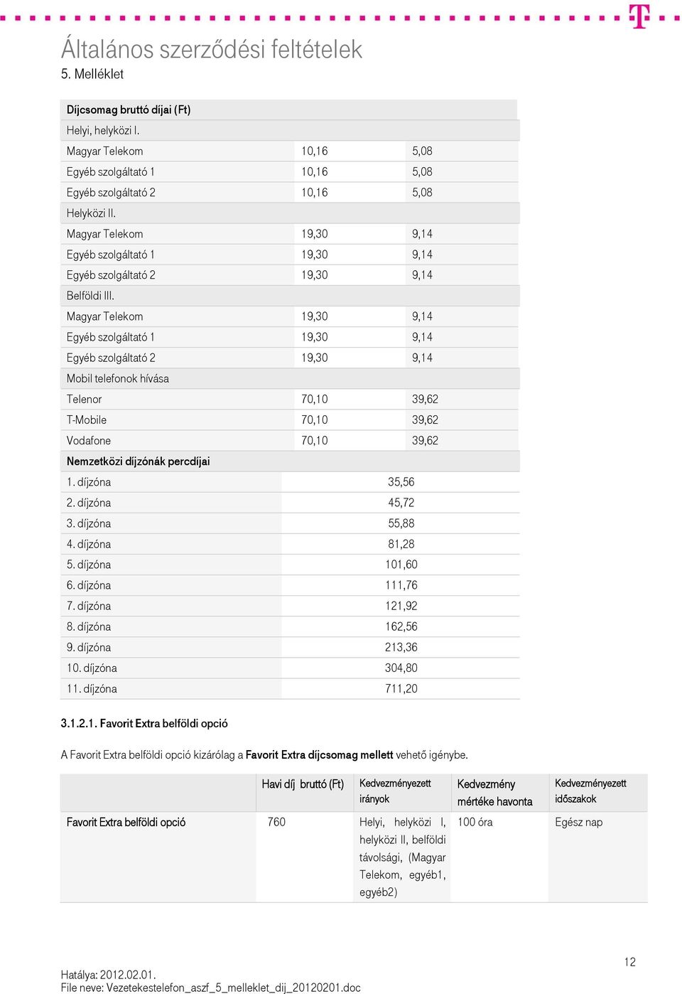 Magyar Telekom 19,30 9,14 Egyéb szolgáltató 1 19,30 9,14 Egyéb szolgáltató 2 19,30 9,14 Mobil telefonok hívása Telenor 70,10 39,62 T-Mobile 70,10 39,62 Vodafone 70,10 39,62 Nemzetközi díjzónák