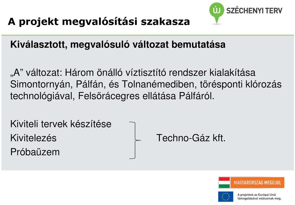 Simontornyán, Pálfán, és Tolnanémediben, törésponti klórozás technológiával,