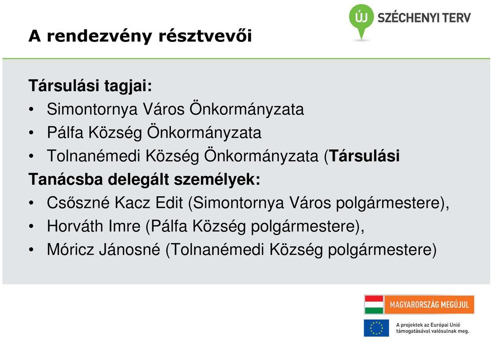 delegált személyek: Csőszné Kacz Edit (Simontornya Város polgármestere),