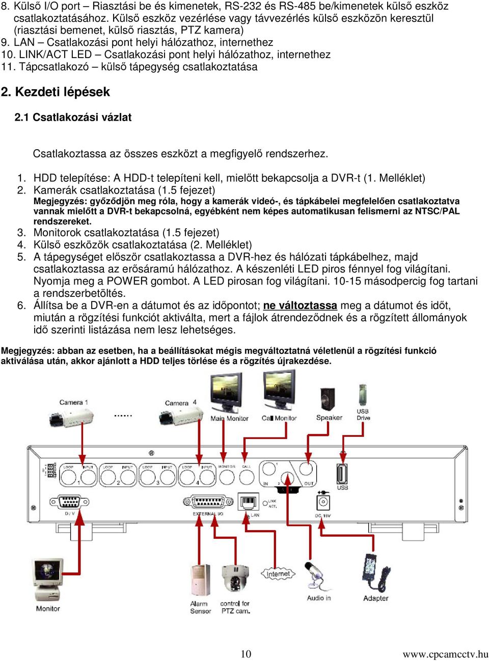 LINK/ACT LED Csatlakozási pont helyi hálózathoz, internethez 11. Tápcsatlakozó küls tápegység csatlakoztatása 2. Kezdeti lépések 2.