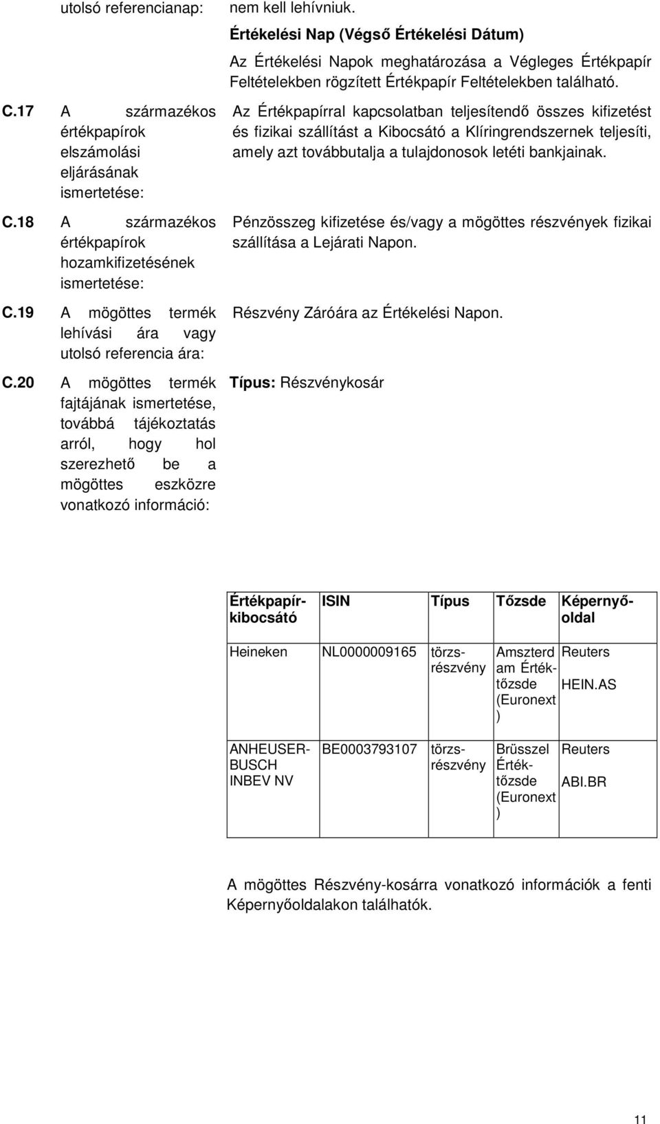 20 A mögöttes termék fajtájának ismertetése, továbbá tájékoztatás arról, hogy hol szerezhető be a mögöttes eszközre vonatkozó információ: nem kell lehívniuk.