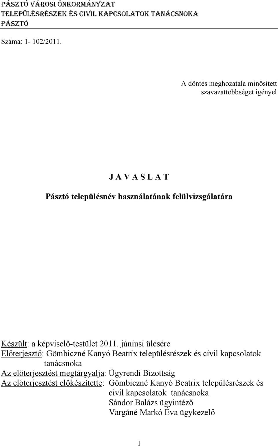 képviselő-testület 2011.