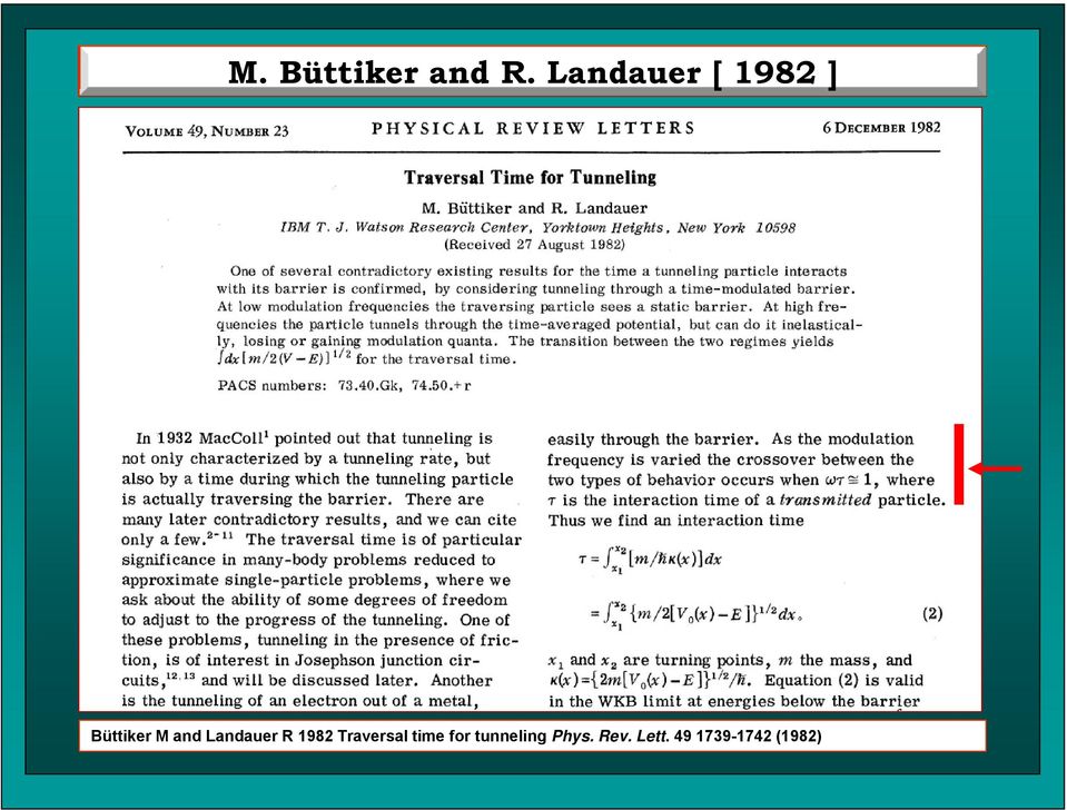 Landauer R 198 Traversal time