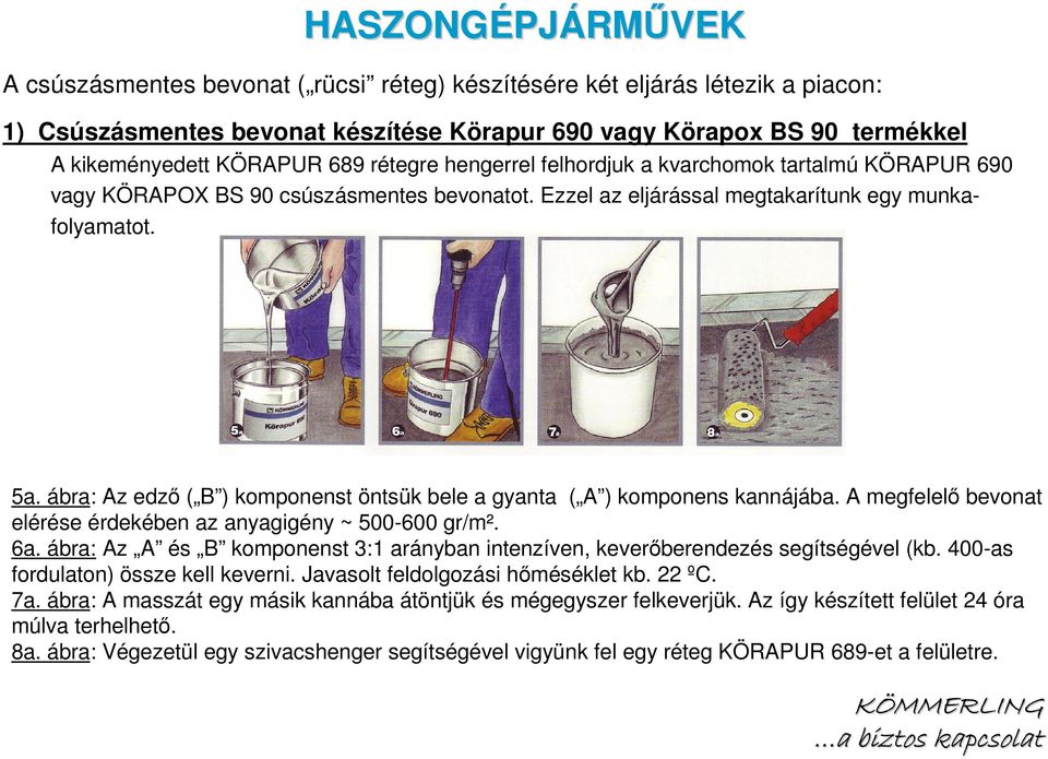 ábra: Az edzı ( B ) komponenst öntsük bele a gyanta ( A ) komponens kannájába. A megfelelı bevonat elérése érdekében az anyagigény ~ 500-600 gr/m². 6a.