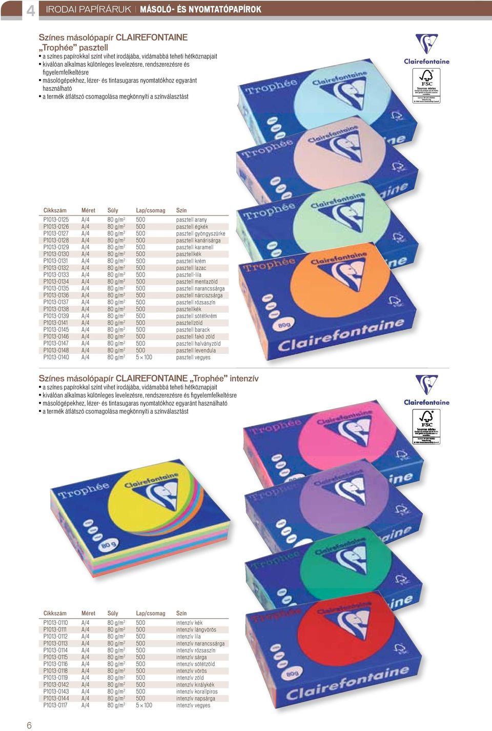 Súly Lap/csomag Szín 13-0125 A/ 80 g/m 2 500 pasztell arany 13-0126 A/ 80 g/m 2 500 pasztell égkék 13-0127 A/ 80 g/m 2 500 pasztell gyöngyszürke 13-0128 A/ 80 g/m 2 500 pasztell kanárisárga 13-0129