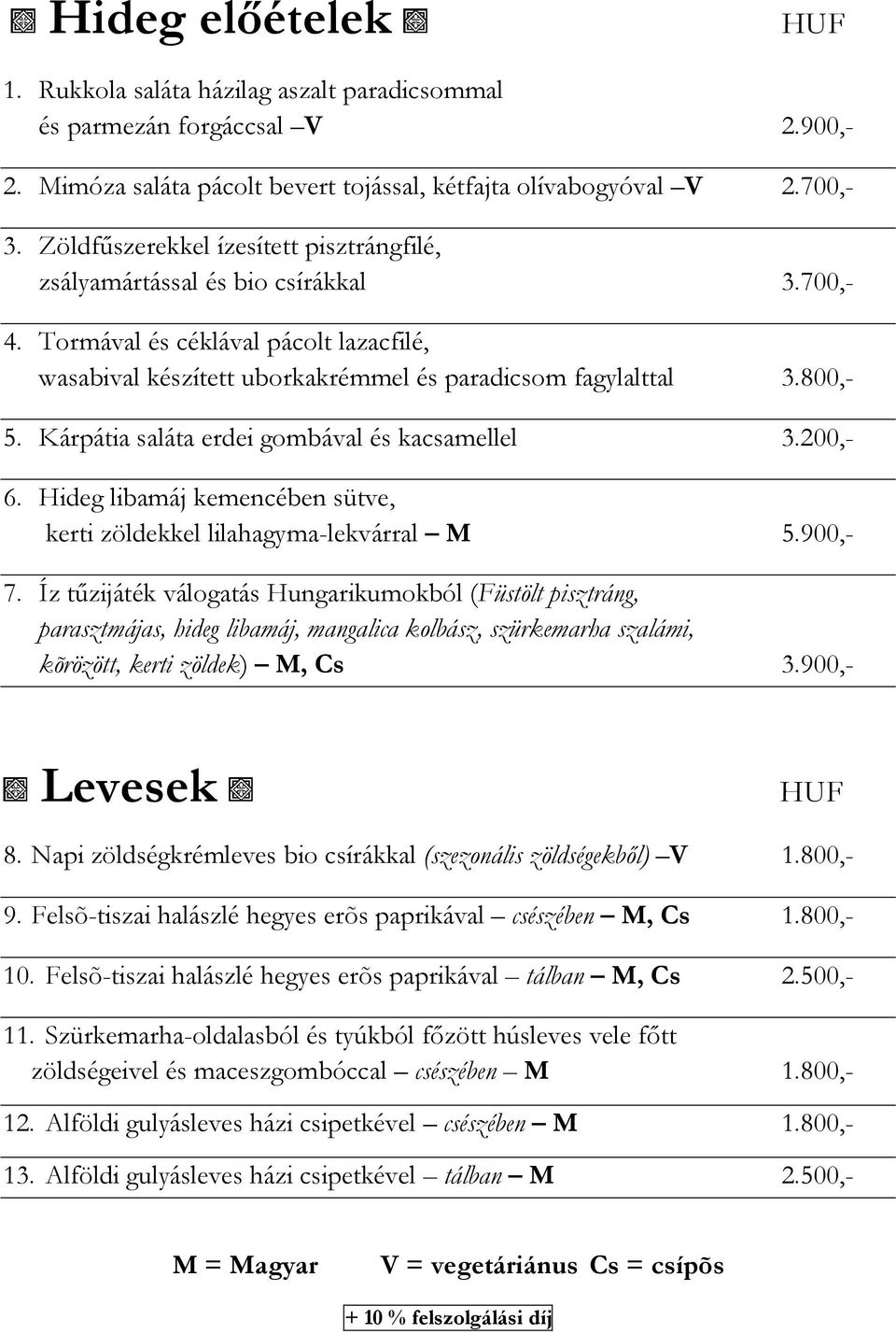 Kárpátia saláta erdei gombával és kacsamellel 3.200,- 6. Hideg libamáj kemencében sütve, kerti zöldekkel lilahagyma-lekvárral M 5.900,- 7.