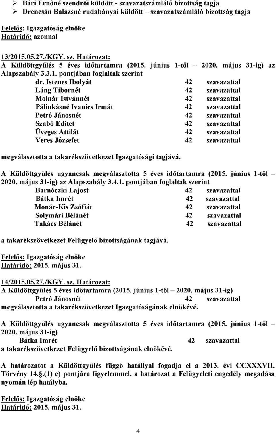 Istenes Ibolyát 42 szavazattal Láng Tibornét 42 szavazattal Molnár Istvánnét 42 szavazattal Pálinkásné Ivanics Irmát 42 szavazattal Petró Jánosnét 42 szavazattal Szabó Editet 42 szavazattal Üveges