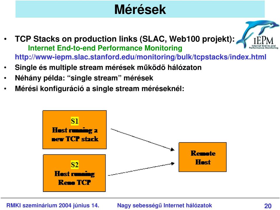 html Single és multiple stream mérések mőködö hálózaton Néhány példa: single stream mérések