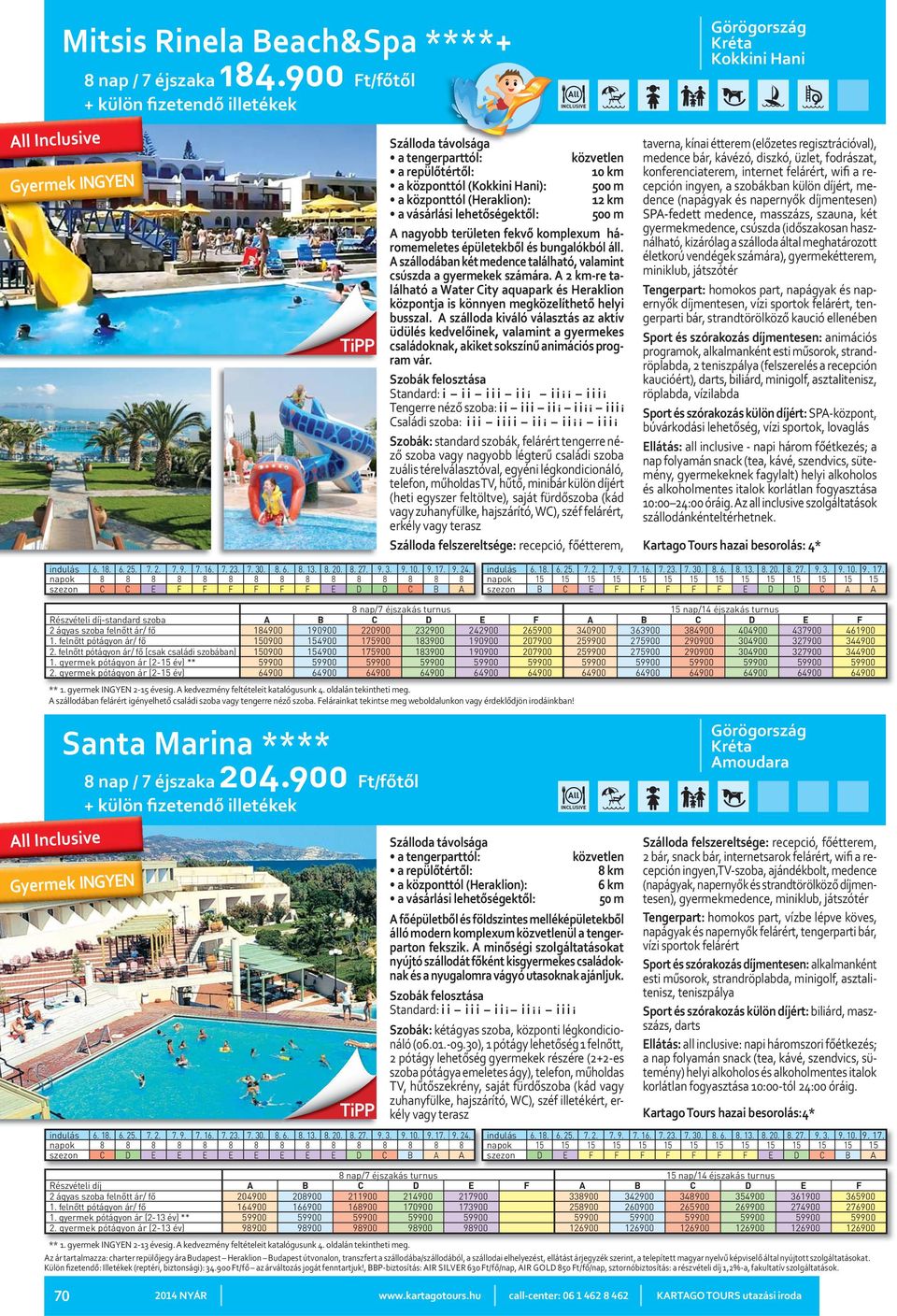 A szállodában két medence található, valamint csúszda a gyermekek számára. A 2 km-re található a Water City aquapark és Heraklion központja is könnyen megközelíthető helyi busszal.