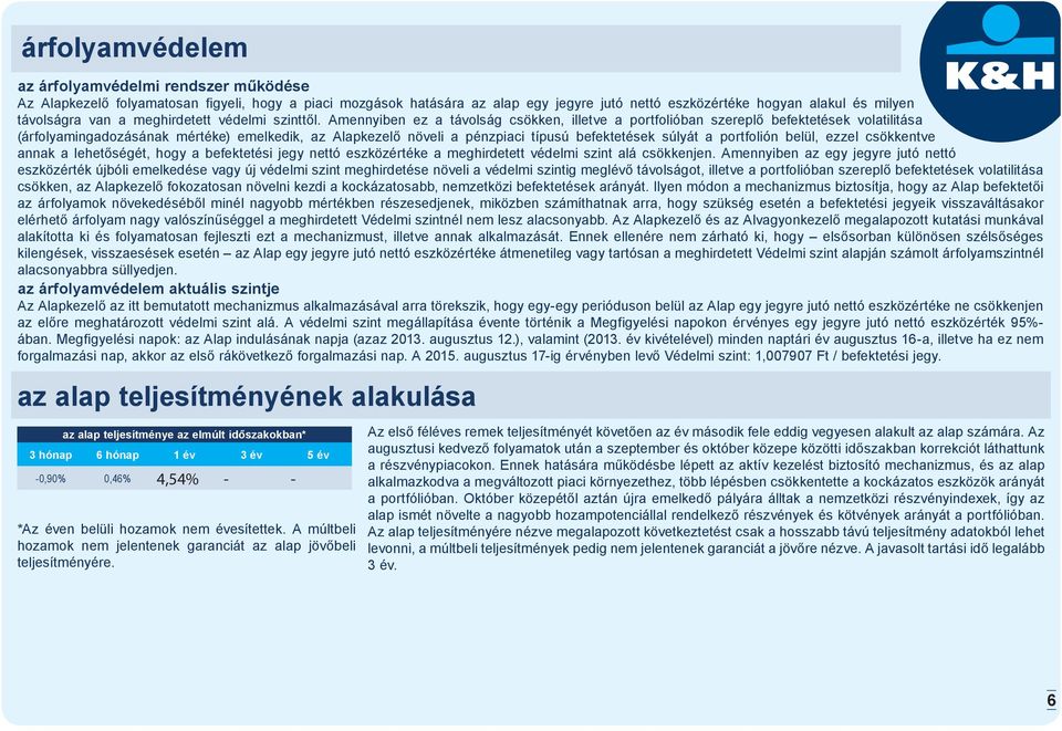 Amennyiben ez a távolság csökken, illetve a portfolióban szereplő befektetések volatilitása (árfolyamingadozásának mértéke) emelkedik, az Alapkezelő növeli a pénzpiaci típusú befektetések súlyát a