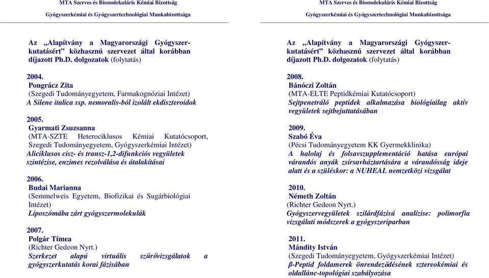 Gyarmati Zsuzsanna (MTA-SZTE Heterociklusos Kémiai Kutatócsoport, Szegedi Tudományegyetem, Gyógyszerkémiai Intézet) Aliciklusos cisz- és transz-1,2-difunkciós vegyületek szintézise, enzimes