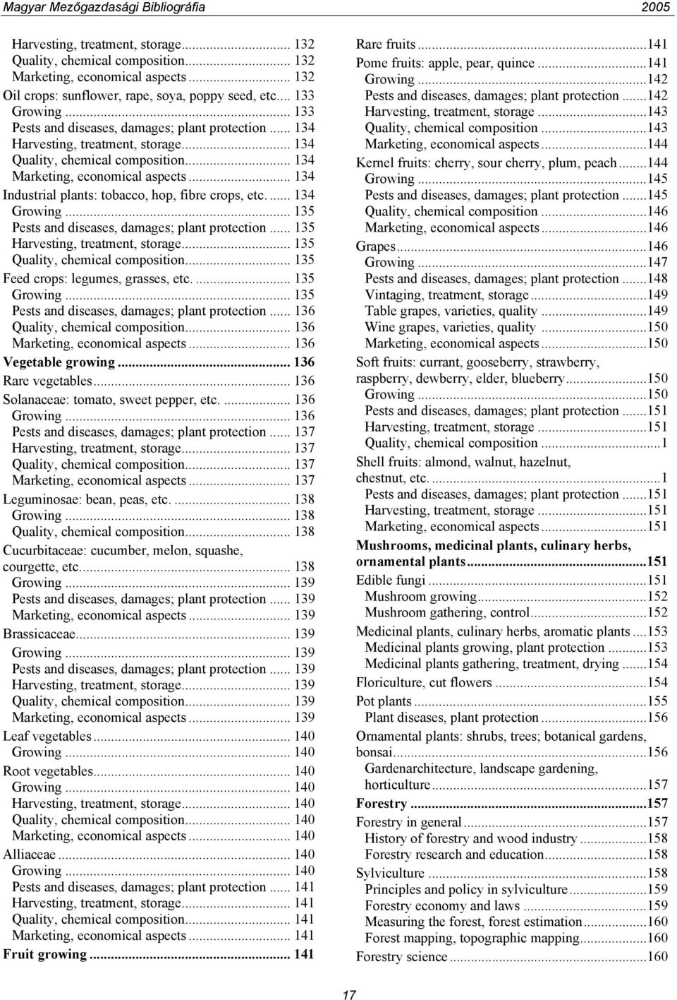 .. 134 Industrial plants: tobacco, hop, fibre crops, etc.... 134 Growing... 135 Pests and diseases, damages; plant protection... 135 Harvesting, treatment, storage... 135 Quality, chemical composition.