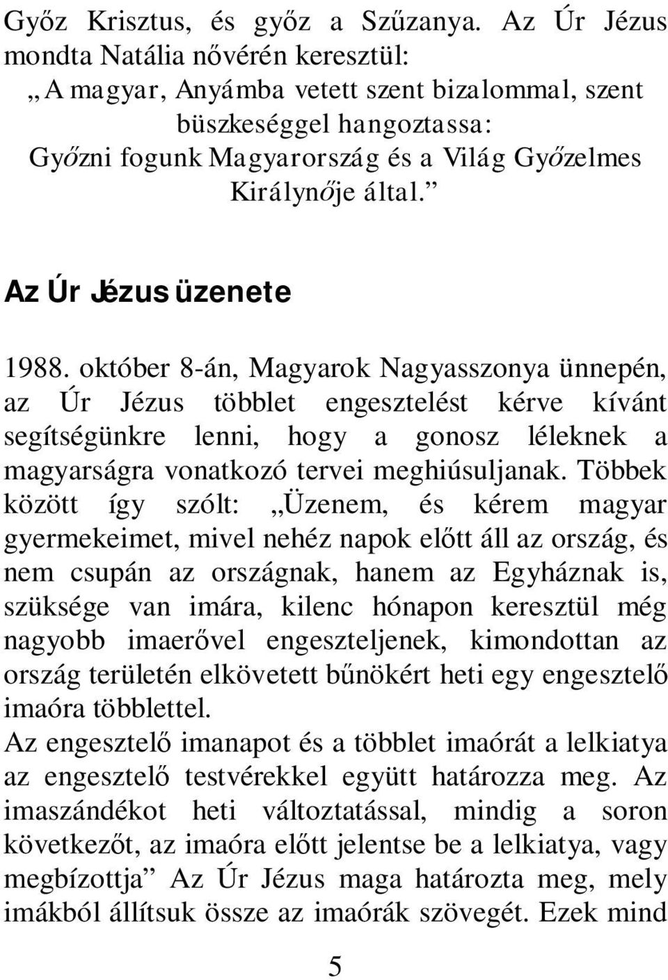 Az Úr Jézus üzenete 1988.