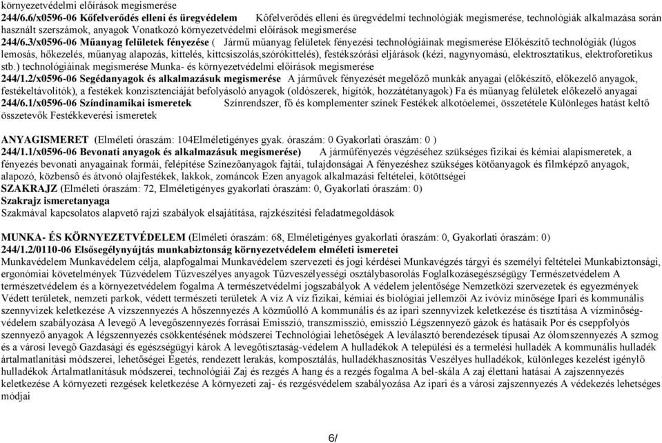 felületek fényezése ( Jármű műanyag felületek fényezési technológiáinak megismerése Előkészítő technológiák (lúgos lemosás, hőkezelés, műanyag alapozás, kittelés, kittcsiszolás,szórókittelés),