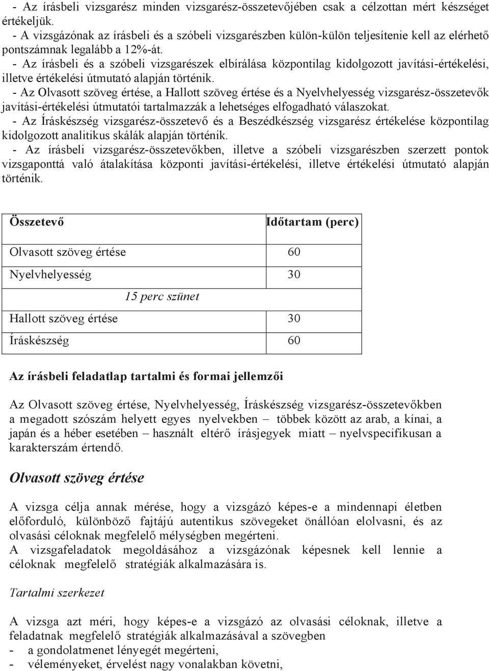 - Az írásbeli és a szóbeli vizsgarészek elbírálása központilag kidolgozott javítási-értékelési, illetve értékelési útmutató alapján történik.