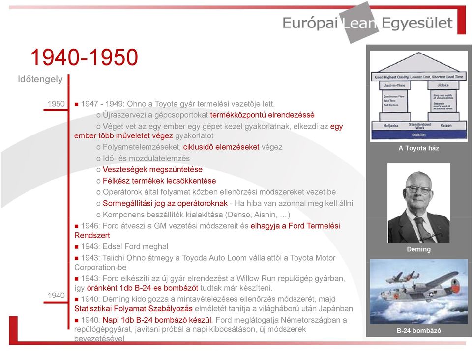 ciklusidő elemzéseket végez o Idő- és mozdulatelemzés o Veszteségek megszüntetése o Félkész termékek lecsökkentése o Operátorok által folyamat közben ellenőrzési módszereket vezet be o Sormegállítási