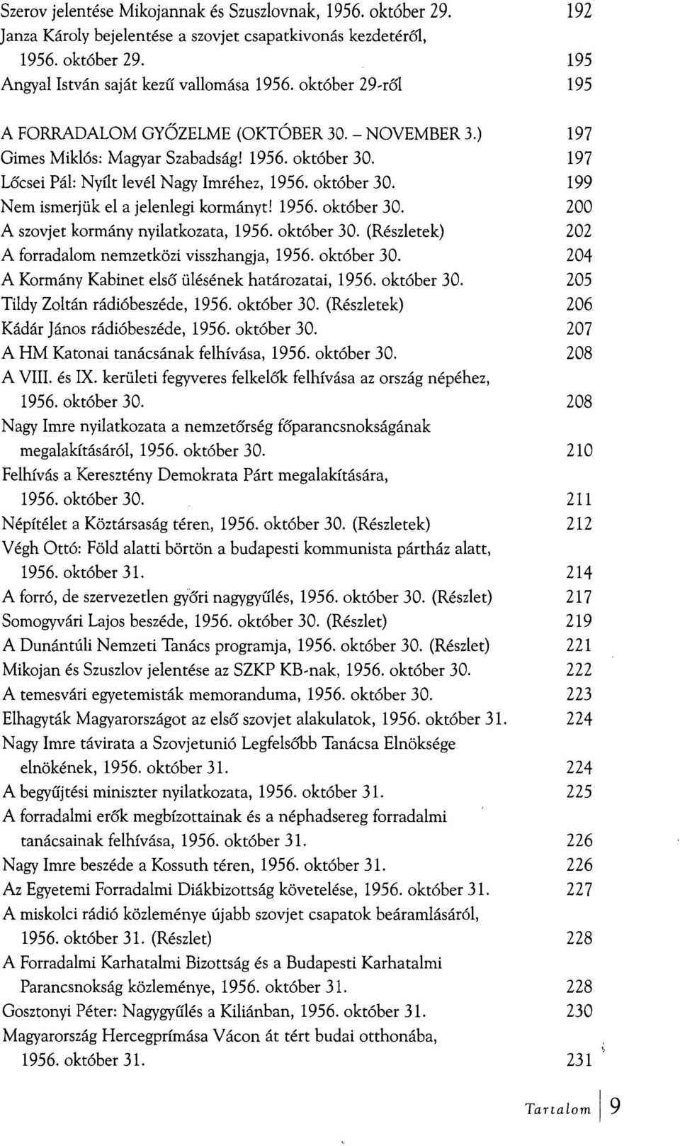 1956. október 30. 200 A szovjet kormány nyilatkozata, 1956. október 30. (Részletek) 202 A forradalom nemzetközi visszhangja, 1956. október 30. 204 A Kormány Kabinet első ülésének határozatai, 1956.