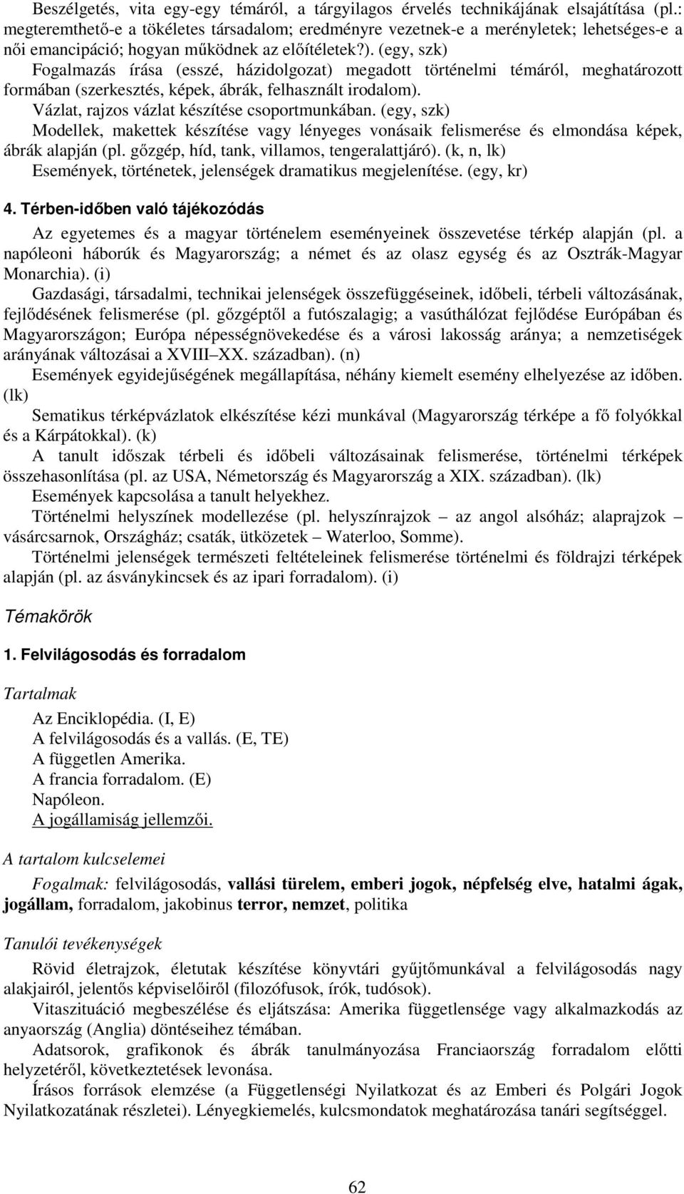 (egy, szk) Fogalmazás írása (esszé, házidolgozat) megadott történelmi témáról, meghatározott formában (szerkesztés, képek, ábrák, felhasznált irodalom).
