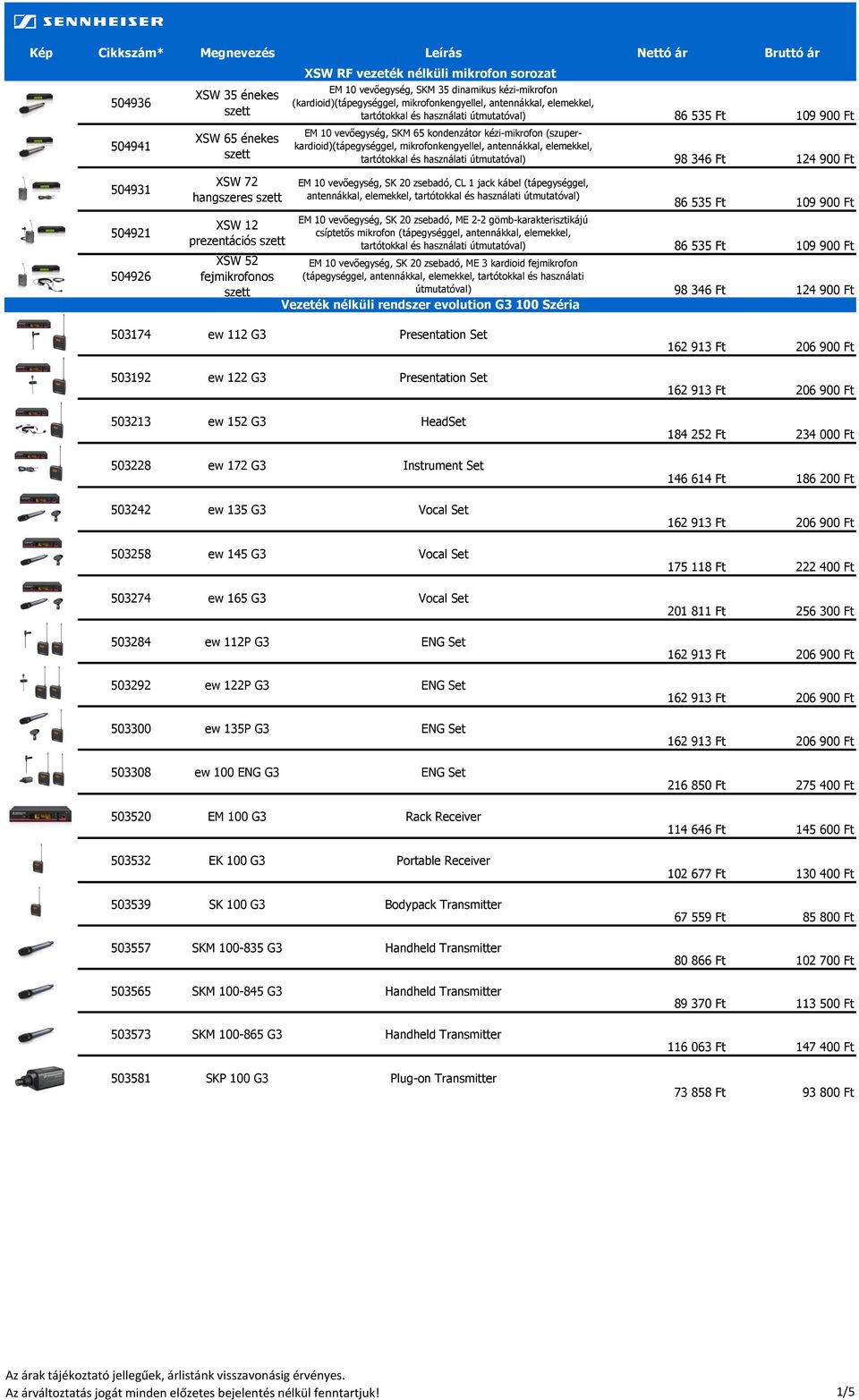 és használati útmutatóval) 98 346 Ft 124 900 Ft 504931 504921 504926 XSW 72 hangszeres XSW 12 prezentációs XSW 52 fejmikrofonos EM 10 vevőegység, SK 20 zsebadó, CL 1 jack kábel (tápegységgel,