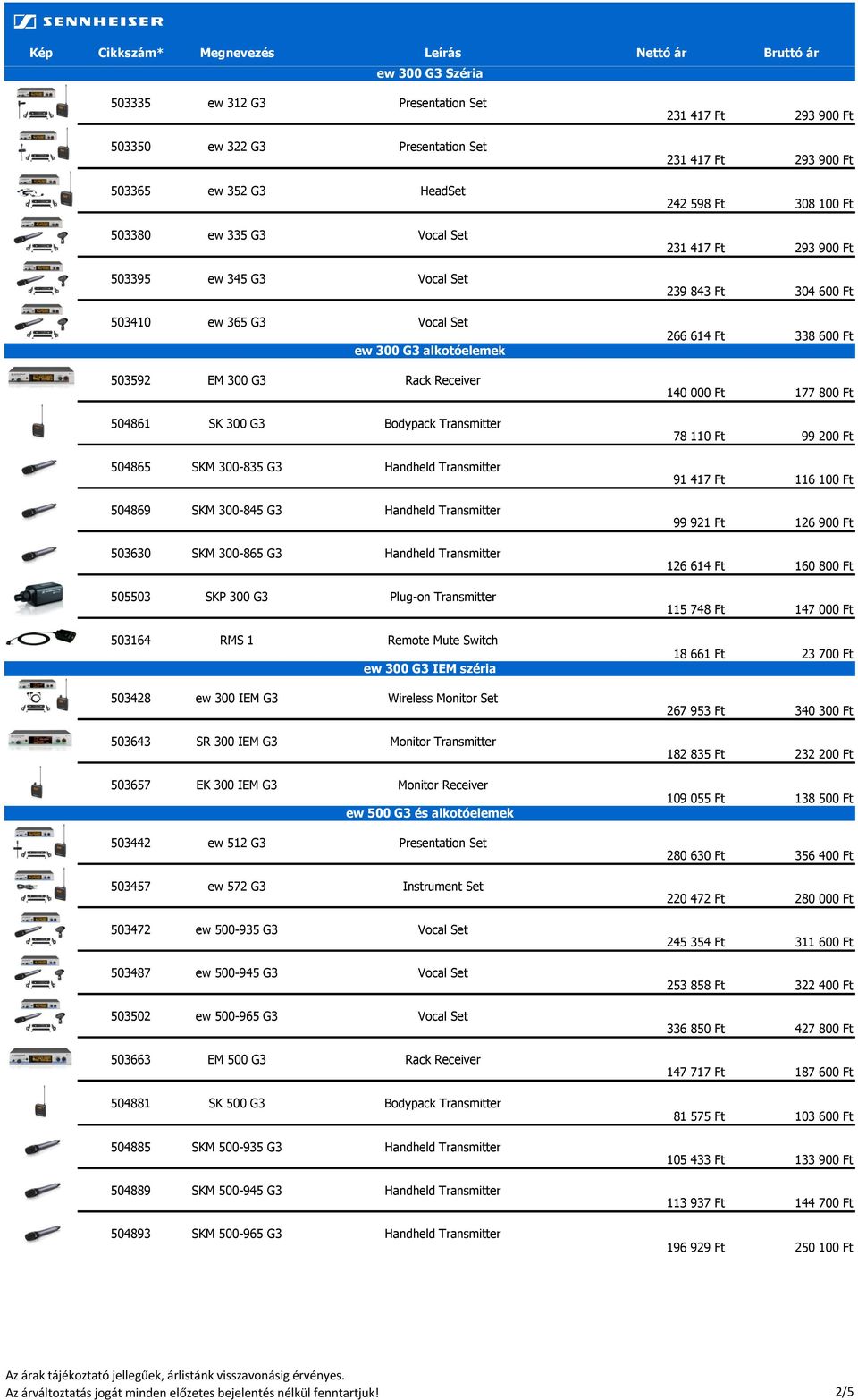 Handheld Transmitter 505503 SKP 300 G3 Plug-on Transmitter 503164 RMS 1 Remote Mute Switch ew 300 G3 IEM széria 503428 ew 300 IEM G3 Wireless Monitor Set 503643 SR 300 IEM G3 Monitor Transmitter