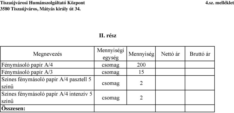 papír A/3 csomag 15 Színes fénymásoló papír A/4