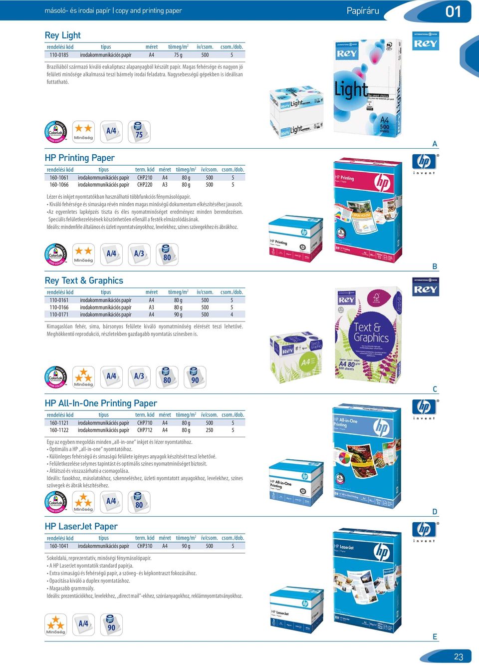 HP Printing Paper 75 160-1061 irodakommunikációs papír CHP210 A4 g 500 5 160-1066 irodakommunikációs papír CHP220 A3 g 500 5 Lézer és inkjet nyomtatókban használható többfunkciós fénymásolópapír.