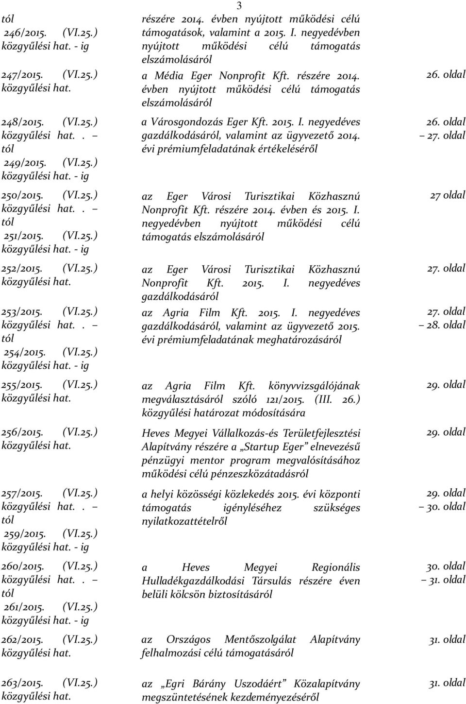 (VI.25.) közgyűlési hat.. tól 259/2015. (VI.25.) közgyűlési hat. - ig 260/2015. (VI.25.) közgyűlési hat.. tól 261/2015. (VI.25.) közgyűlési hat. - ig 262/2015. (VI.25.) közgyűlési hat. 263/2015. (VI.25.) közgyűlési hat. 3 részére 2014.