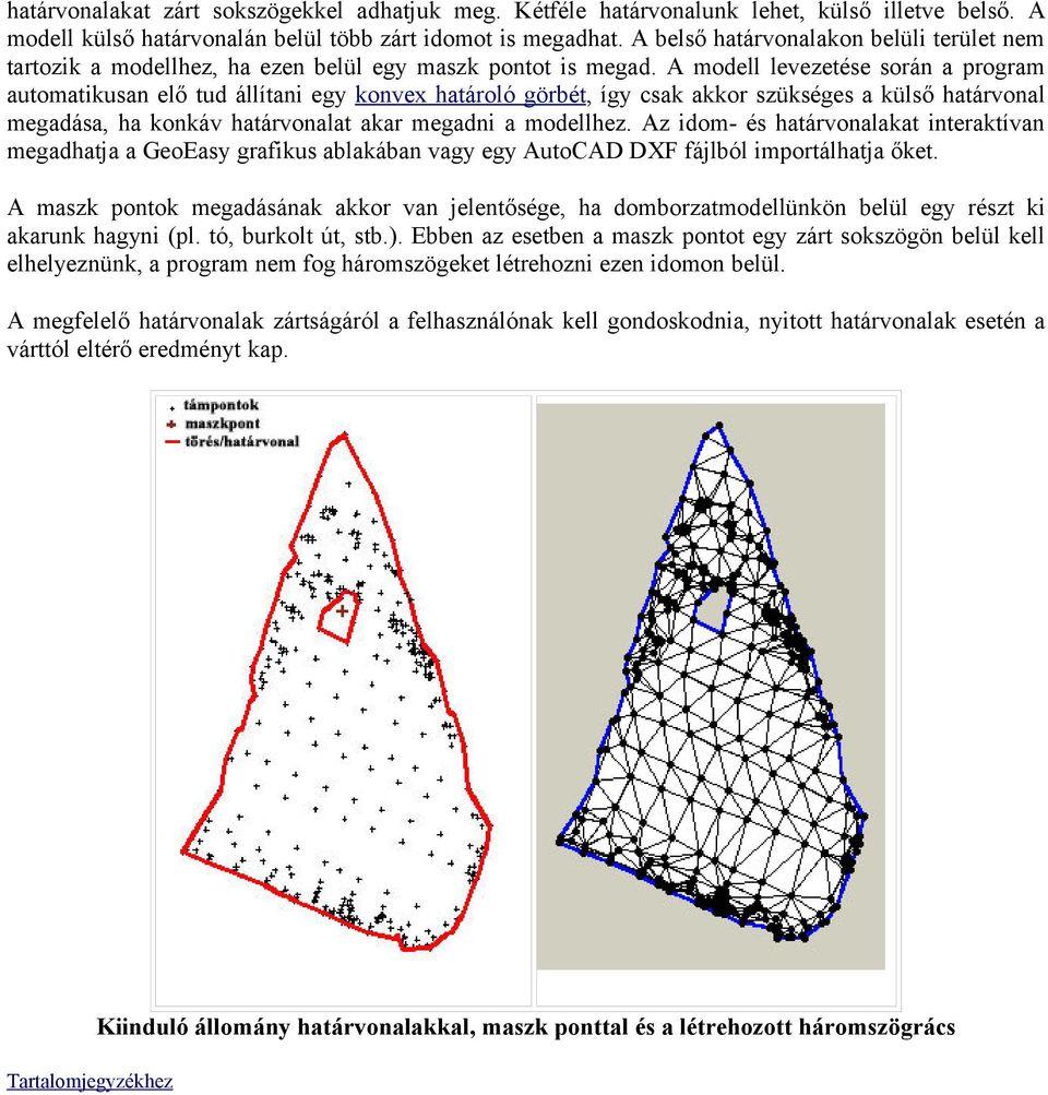 A modell levezetése során a program automatikusan elő tud állítani egy konvex határoló görbét, így csak akkor szükséges a külső határvonal megadása, ha konkáv határvonalat akar megadni a modellhez.