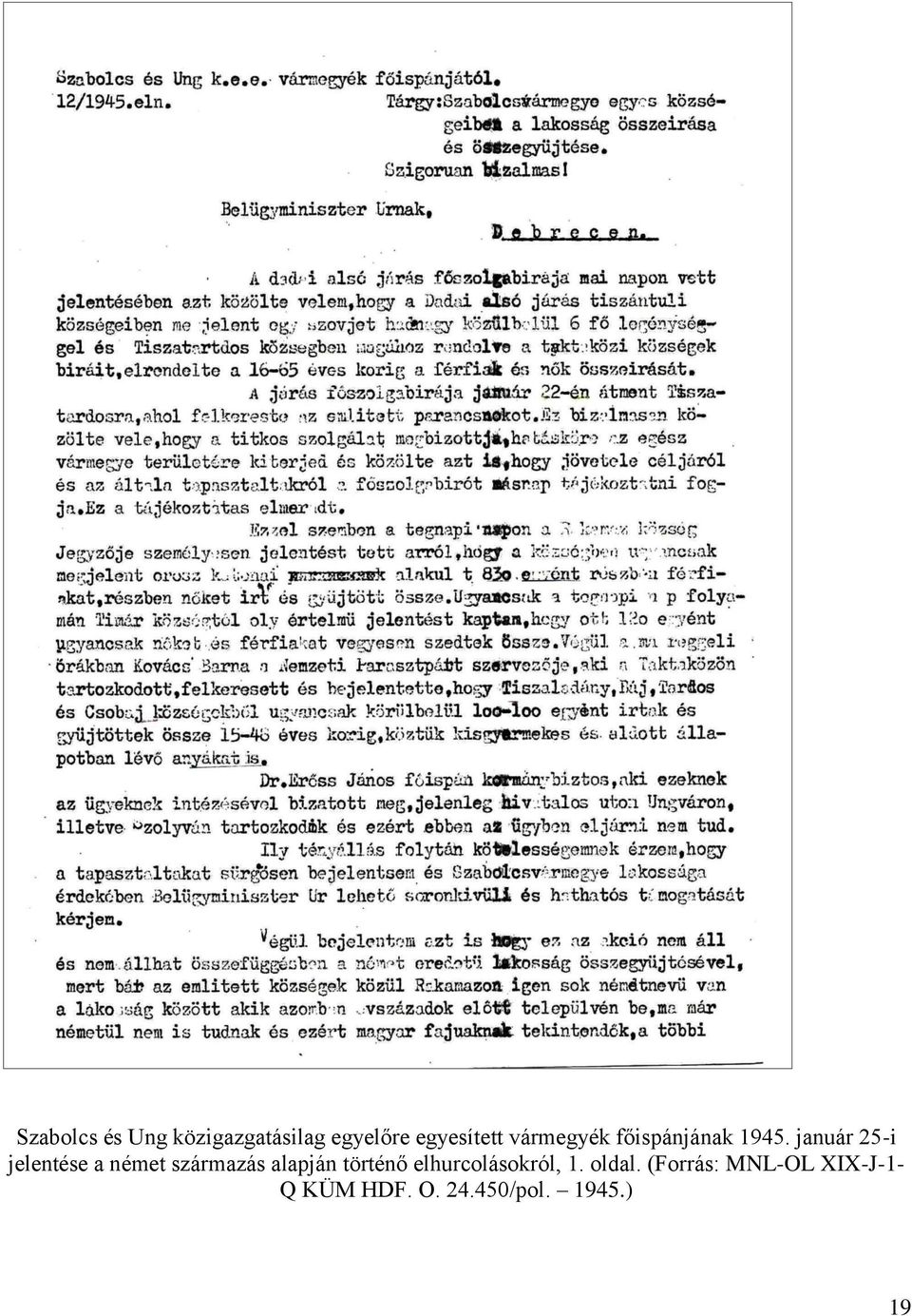 január 25-i jelentése a német származás alapján történő