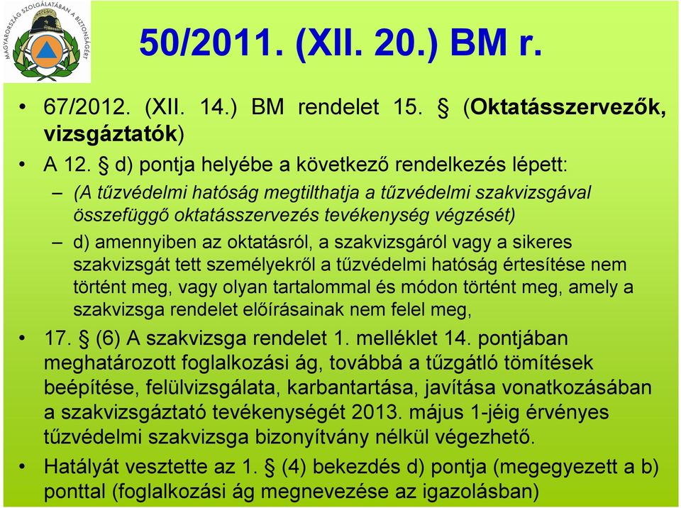 szakvizsgáról vagy a sikeres szakvizsgát tett személyekről a tűzvédelmi hatóság értesítése nem történt meg, vagy olyan tartalommal és módon történt meg, amely a szakvizsga rendelet előírásainak nem