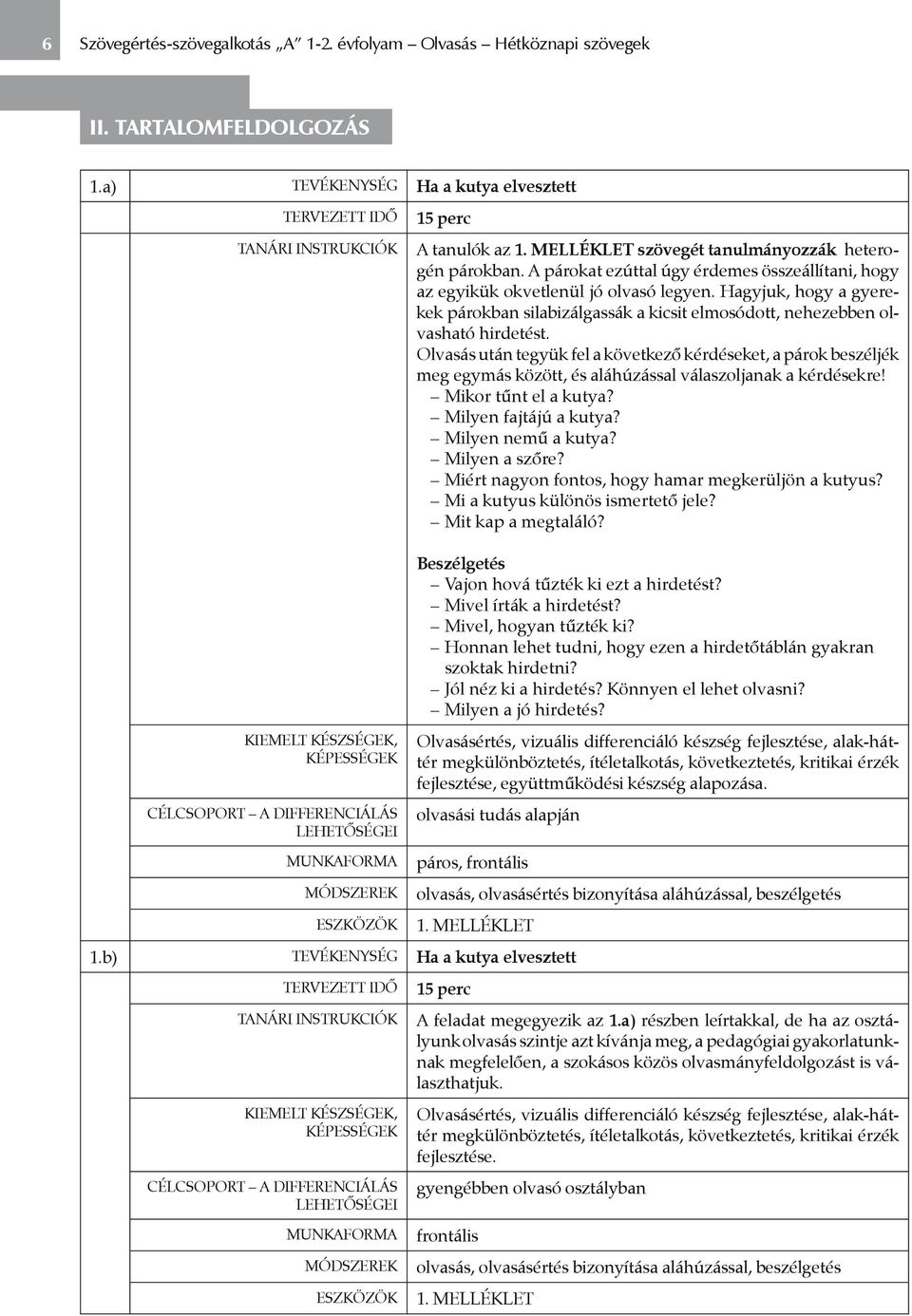 A párokat ezúttal úgy érdemes összeállítani, hogy az egyikük okvetlenül jó olvasó legyen. Hagyjuk, hogy a gyerekek párokban silabizálgassák a kicsit elmosódott, nehezebben olvasható hirdetést.