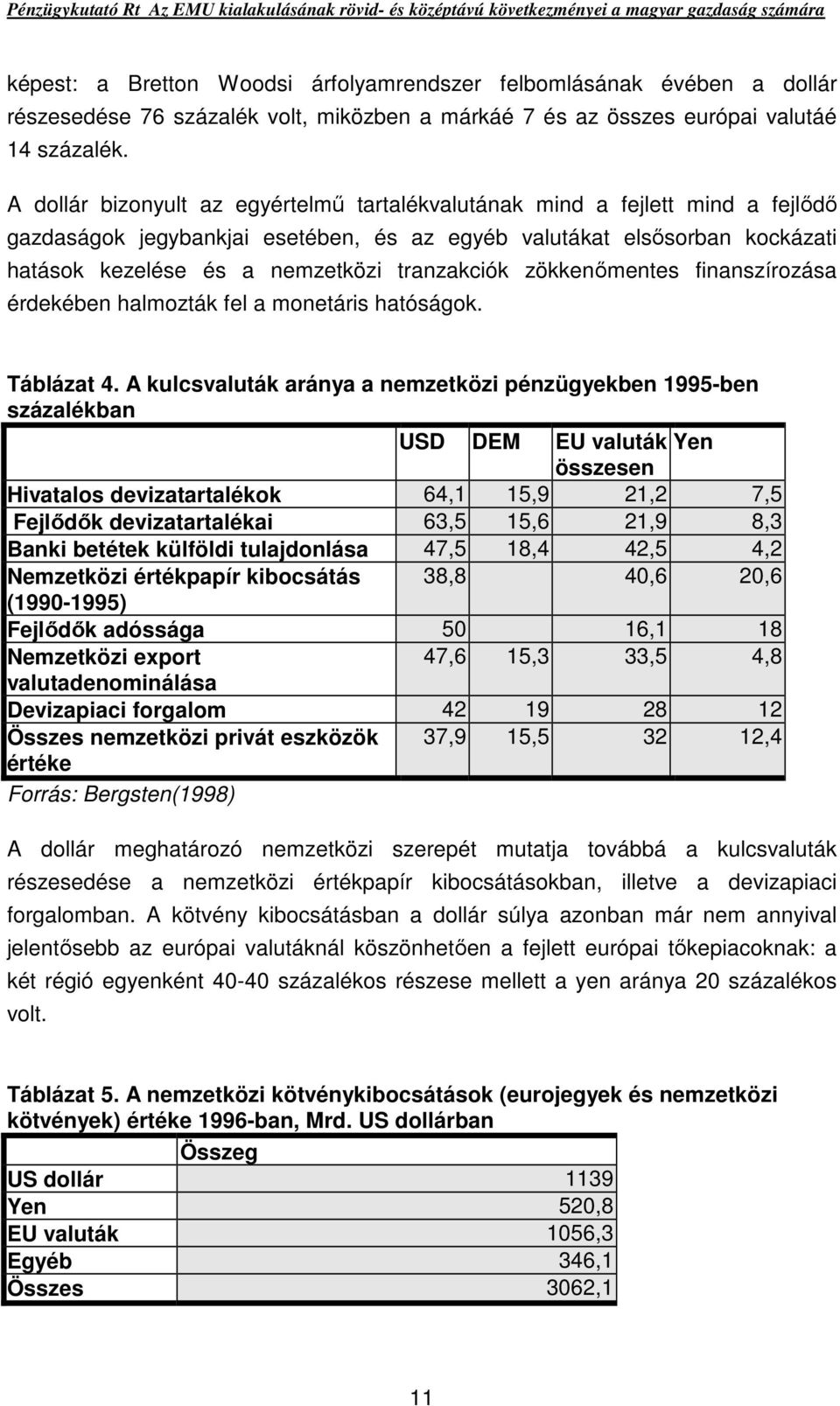 tranzakciók zökkenımentes finanszírozása érdekében halmozták fel a monetáris hatóságok. Táblázat 4.