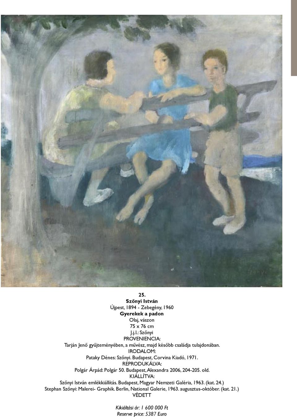 IRODALOM: Pataky Dénes: Szőnyi. Budapest, Corvina Kiadó, 1971. REPRODUKÁLVA: Polgár Árpád: Polgár 50. Budapest, Alexandra 2006, 204-205. old.