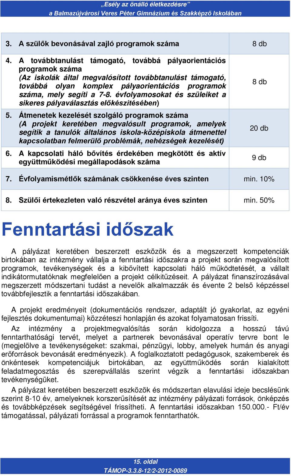 évfolyamosokat és szüleiket a sikeres pályaválasztás előkészítésében) 5.