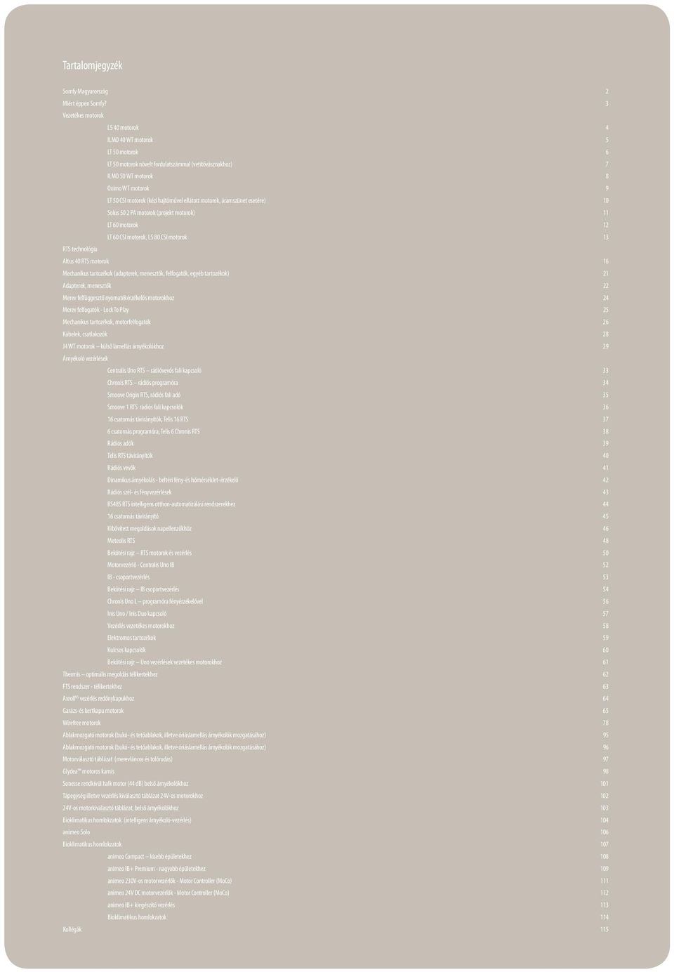 hajtóművel ellátott motorok, áramszünet esetére) 10 Solus 50 2 PA motorok (projekt motorok) 11 LT 60 motorok 12 LT 60 CSI motorok, LS 80 CSI motorok 13 RTS technológia Altus 40 RTS motorok 16