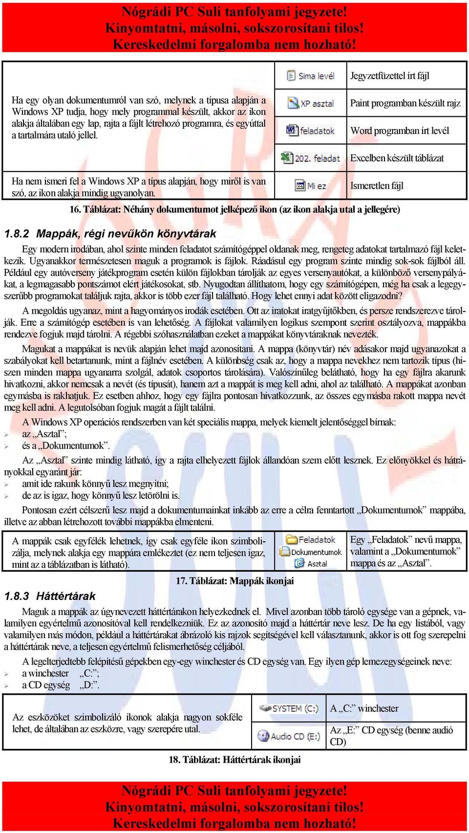 Paint programban készült rajz Word programban írt levél Excelben készült táblázat Ha nem ismeri fel a Windows XP a típus alapján, hogy miről is van szó, az ikon alakja mindig ugyanolyan.