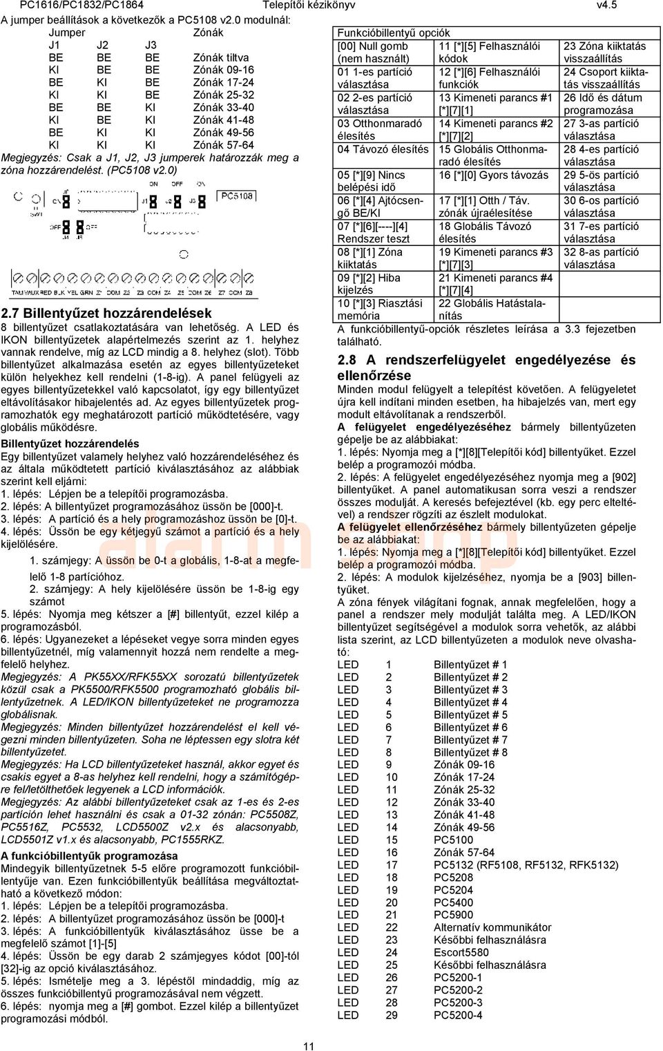 [*][6] Felhasználói 24 Csoport kiiktatás Zónák 17-24 választása funkciók visszaállítás Zónák 25-32 02 2-es partíció 13 Kimeneti parancs #1 26 Idő és dátum Zónák 33-40 választása [*][7][1]