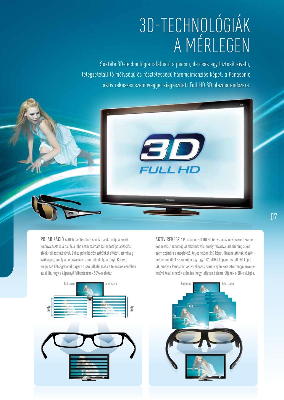 07 POLARIZÁCIÓ A 3D-hatás létrehozásának másik módja a képek különválasztása a bal és a jobb szem számára különböző polarizációs síkok felhasználásával.
