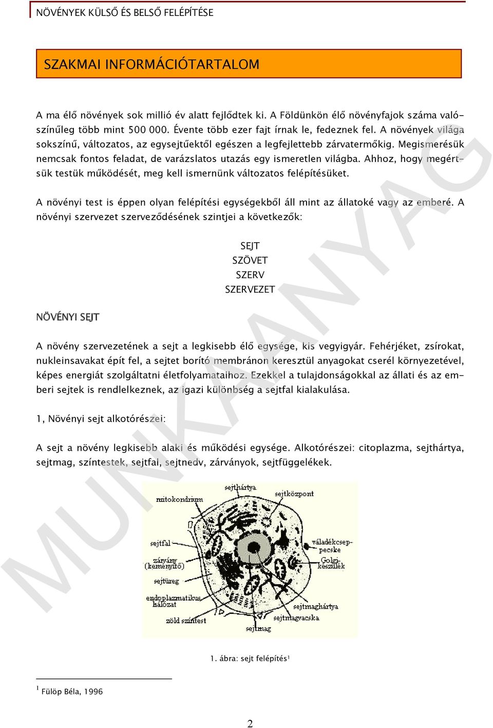 Ahhoz, hogy megértsük testük működését, meg kell ismernünk változatos felépítésüket. A növényi test is éppen olyan felépítési egységekből áll mint az állatoké vagy az emberé.