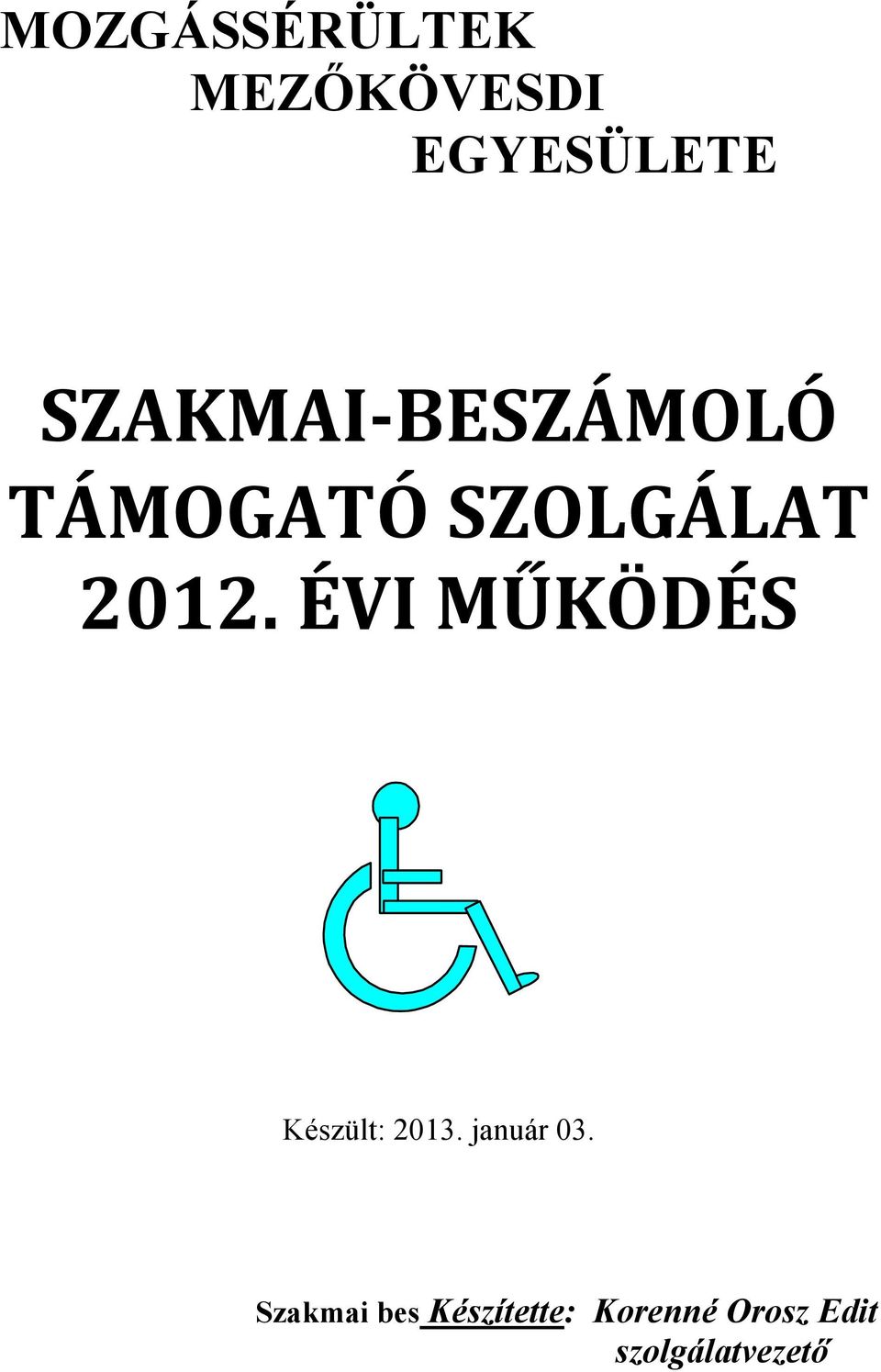 ÉVI MŰKÖDÉS Készült: 2013. január 03.