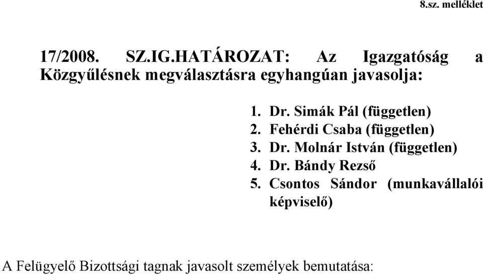 Dr. Simák Pál (független) 2. Fehérdi Csaba (független) 3. Dr.