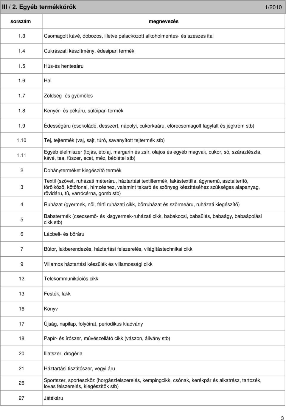 11 2 3 4 5 6 Édességáru (csokoládé, desszert, nápolyi, cukorkaáru, elõrecsomagolt fagylalt és jégkrém stb) Tej, tejtermék (vaj, sajt, túró, savanyított tejtermék stb) Egyéb élelmiszer (tojás, étolaj,