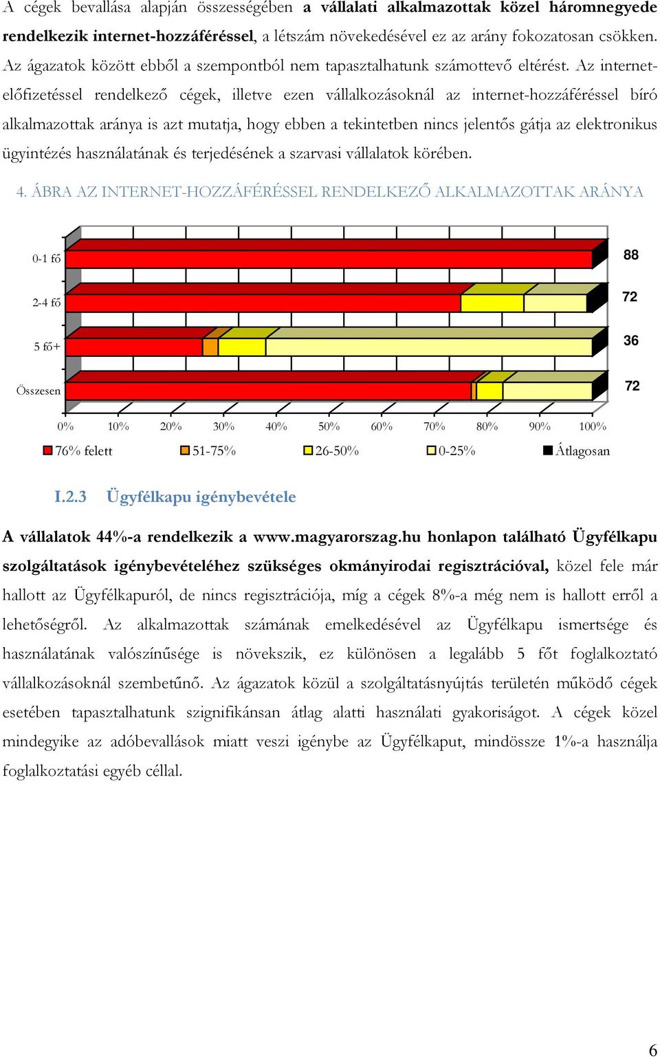 Az internetelőfizetéssel rendelkező cégek, illetve ezen vállalkozásoknál az internet-hozzáféréssel bíró alkalmazottak aránya is azt mutatja, hogy ebben a tekintetben nincs jelentős gátja az