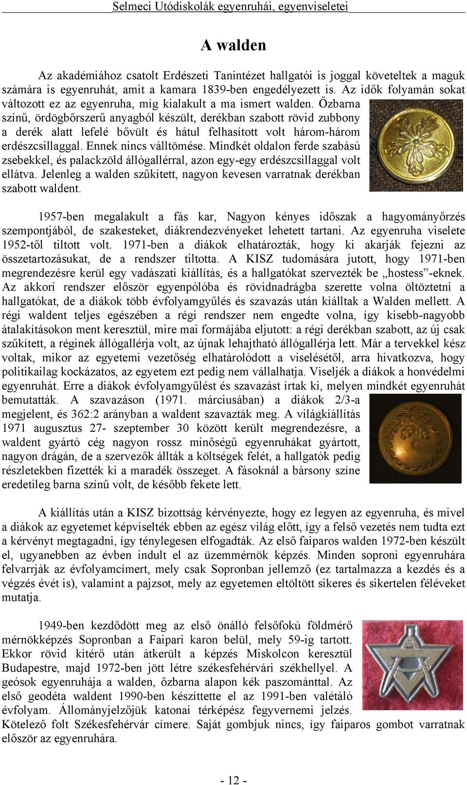 Őzbarna színű, ördögbőrszerű anyagból készült, derékban szabott rövid zubbony a derék alatt lefelé bővült és hátul felhasított volt három-három erdészcsillaggal. Ennek nincs válltömése.