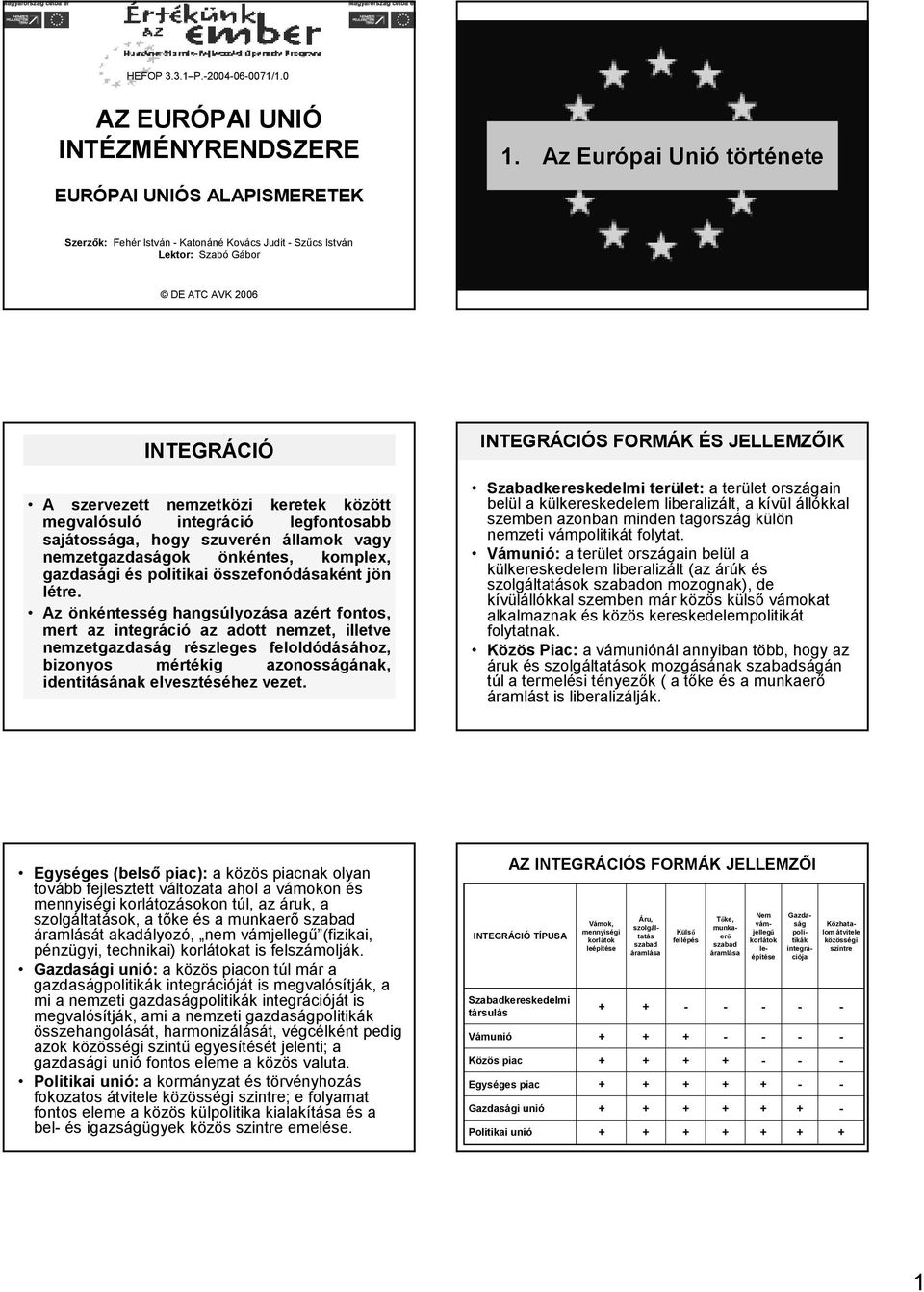 megvalósuló integráció legfontosabb sajátossága, hogy szuverén államok vagy nemzetgazdaságok önkéntes, komplex, gazdasági és politikai összefonódásaként jön létre.