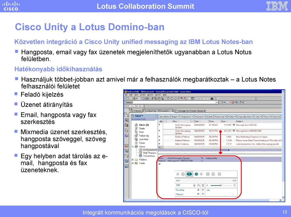 Hatékonyabb időkihasználás Használjuk többet-jobban azt amivel már a felhasználók megbarátkoztak a Lotus Notes felhasználói felületet Feladó kijelzés